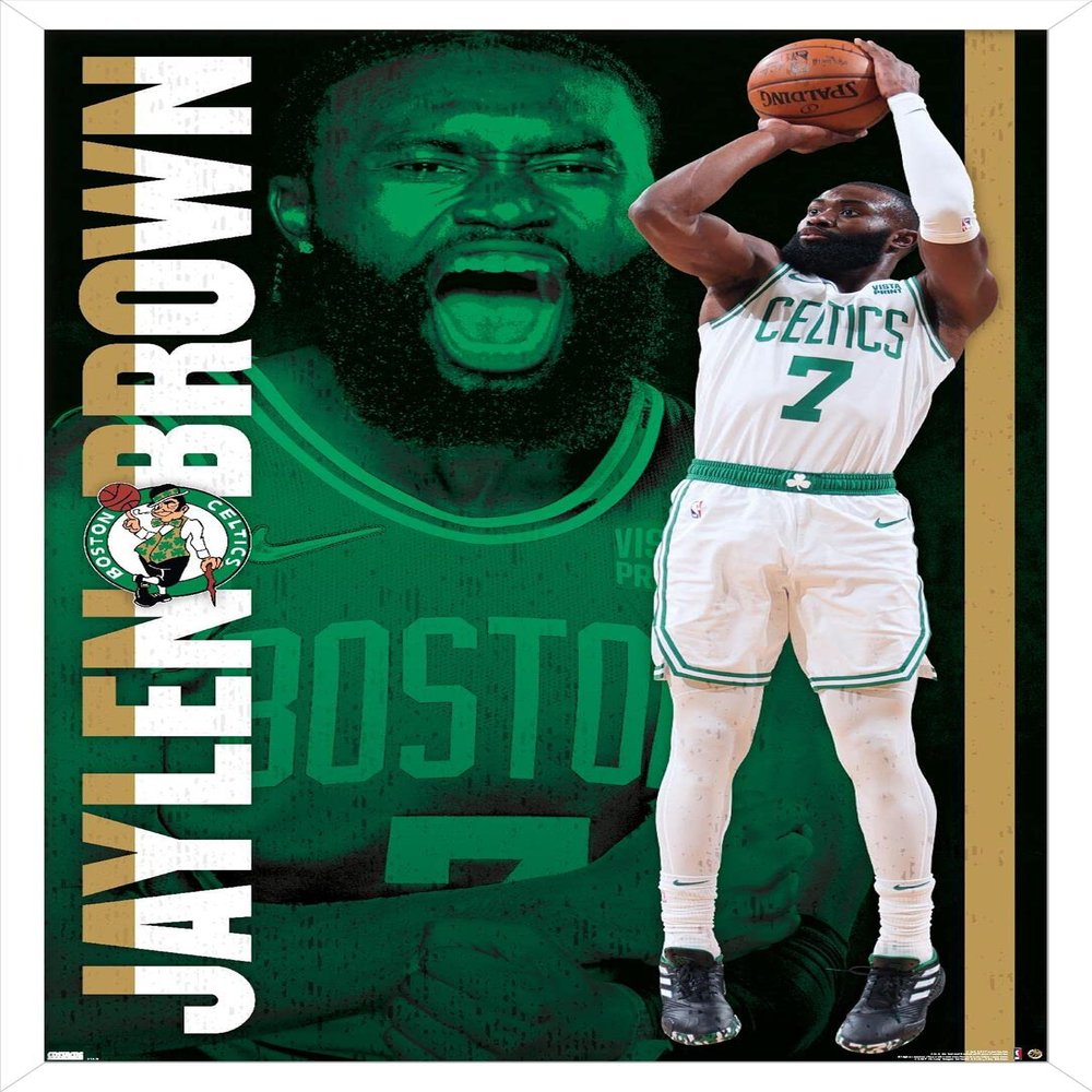 Trends International NBA Boston Celtics - Jaylen Brown 21 Wall Poster, 14.725" x 22.375", White Framed Version