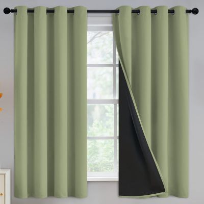 100% Blackout Curtains for Living Room, Thermal Insulated Blackout Curtains 63 inch Length Heat and Full Light Blocking Curtains Window Drapes for Bedroom with Black Backing, Sage, 2 Panels, W52 x L63