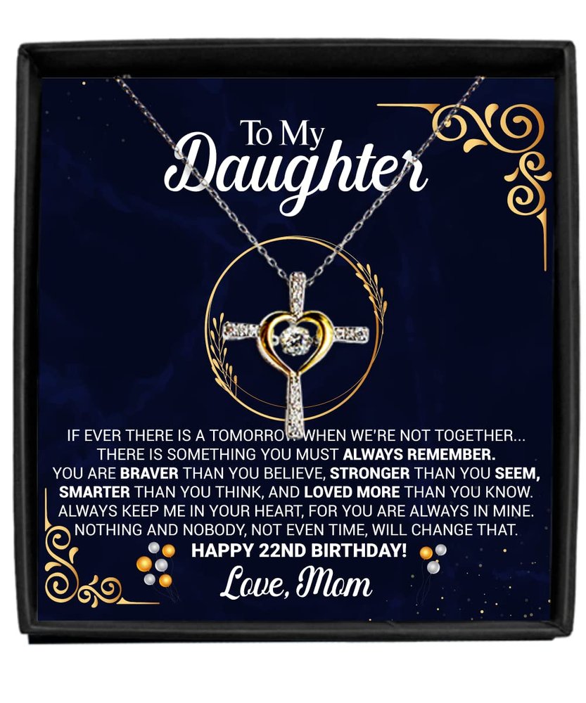 22nd Birthday Necklace Gift from Mom with Message Card for Daughter, to My Daughter 22nd Birthday Cross Dancing Necklace Gift