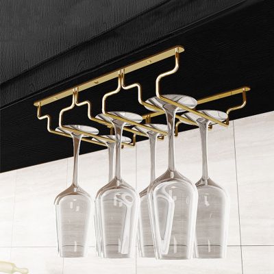Gold Wine Glass Rack Hanging Metal 304 Stainless Steel Under Cabinet Shelf Stemware Racks Wine Champagne Goblets Holder for Kitchen Bar Pub (Size : 34.5x28x5.5cm)