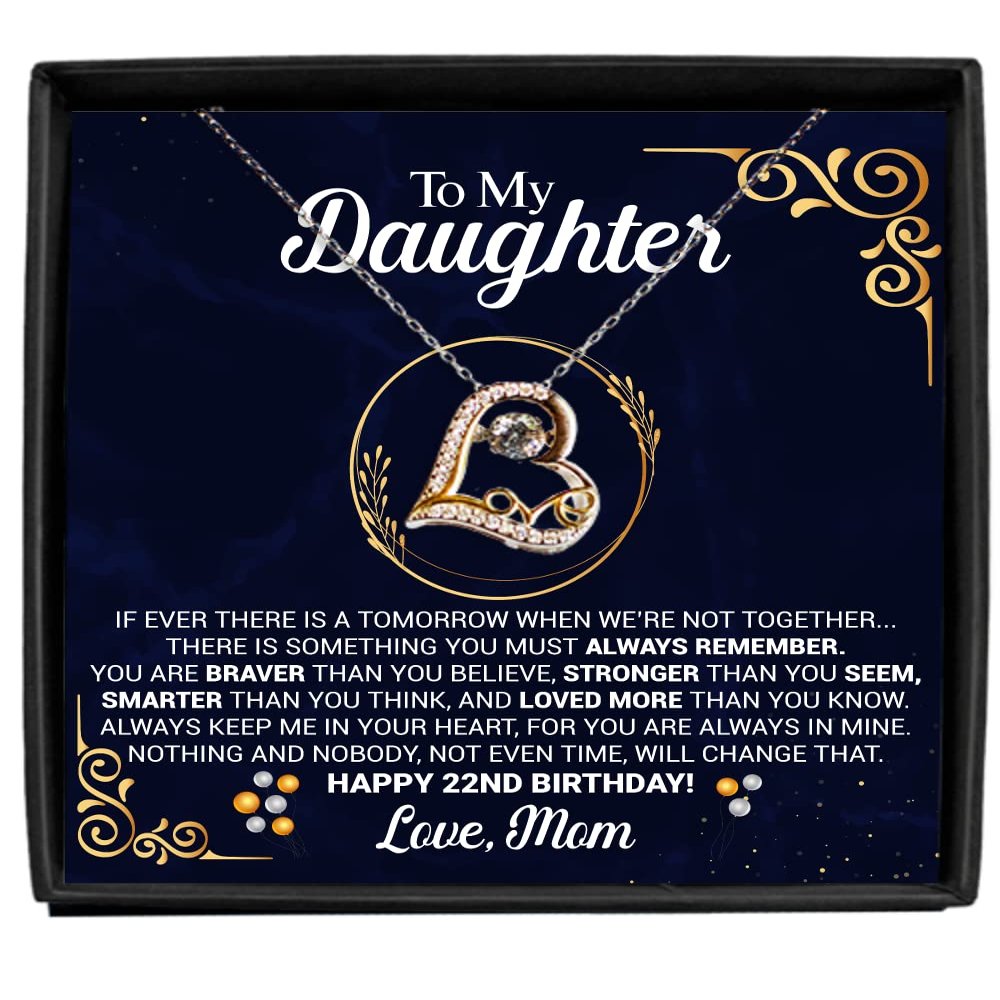 22nd Birthday Necklace Gift from Mom with Message Card for Daughter, to My Daughter 22nd Birthday Love Dancing Necklace Gift
