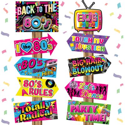 Chinco 20 Pieces 80s Photo Booth Props 80's Party Decorations Sign Back to 80s Retro Disco Photo Booth Props for 1980s Hippie Rock and Hip Hop Neon Throwback Adults Birthday Supplies Favors