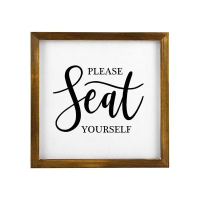Aihesui 12"x12" Funny Bathroom Sign Please Seat Yourself Farmhouse Bathroom Toilet Decor Sign Rustic Framed Wooden Sign Vintage Wall Hanging Plaque for Restroom Novelty Gift