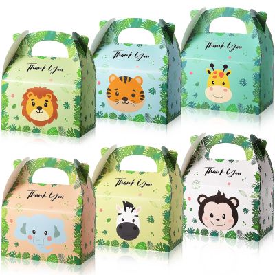 Marspark 12 Pcs Safari Goodie Bags Safari Party Bags for Kids Jungle Party Decorations Animal Party Favor Treat Boxes Animal Themed Birthday Baby Shower Supplies