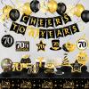 Zonon 70th Birthday Party Table Decorations for Men Women 35 Pcs Cheers to 70 Years Banner Tablecloth Black Gold Balloons Hanging Swirls Honeycomb Centerpieces Happy 70th Birthday Party Supplies view 1