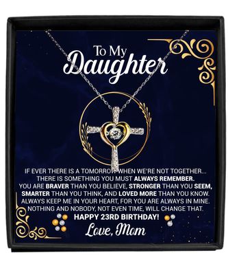 23rd Birthday Necklace Gift from Mom with Message Card for Daughter, to My Daughter 23rd Birthday Cross Dancing Necklace Gift
