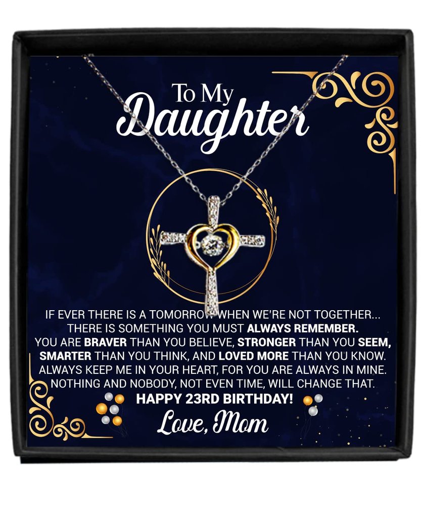 23rd Birthday Necklace Gift from Mom with Message Card for Daughter, to My Daughter 23rd Birthday Cross Dancing Necklace Gift