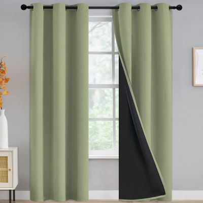 100% Blackout Curtains for Living Room, Thermal Insulated Blackout Curtains 84 inch Length Heat and Full Light Blocking Curtains Window Drapes for Bedroom with Black Backing, Sage, 2 Panels, W42 x L84