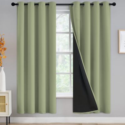 100% Blackout Curtains for Living Room, Thermal Insulated Blackout Curtains 72 inch Length Heat and Full Light Blocking Curtains Window Drapes for Bedroom with Black Backing, Sage, 2 Panels, W52 x L72