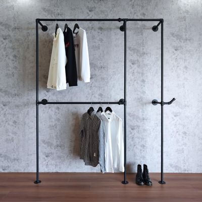 Anynice Industrial Pipe Clothing Rack, Heavy Duty Wall Mounted Clothes Rack, Retail Display Hanging Garment Rod for Laundry Rooms, Closet Storage, 14.6x62.5x82.7 Inches, Model AF01