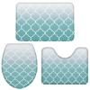 Bath Mat 3 Piece Bathroom Rug Sets, Cyan Turquoise Gradient Morocco Style Geometric Simple Pattern Non Slip Bath Rug Contour Mat and Toilet Lid Cover, Absorbent Shower Mats Soft Bath Rug and Mat Sets view 4