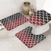 Bath Mat 3 Piece Bathroom Rug Sets, Gradient Color Red and Black Retro Morocco Geometric Pattern Non Slip Bath Rug Contour Mat and Toilet Lid Cover, Absorbent Shower Mats Soft Bath Rug and Mat Sets view 1