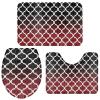 Bath Mat 3 Piece Bathroom Rug Sets, Gradient Color Red and Black Retro Morocco Geometric Pattern Non Slip Bath Rug Contour Mat and Toilet Lid Cover, Absorbent Shower Mats Soft Bath Rug and Mat Sets view 2