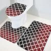 Bath Mat 3 Piece Bathroom Rug Sets, Gradient Color Red and Black Retro Morocco Geometric Pattern Non Slip Bath Rug Contour Mat and Toilet Lid Cover, Absorbent Shower Mats Soft Bath Rug and Mat Sets view 3