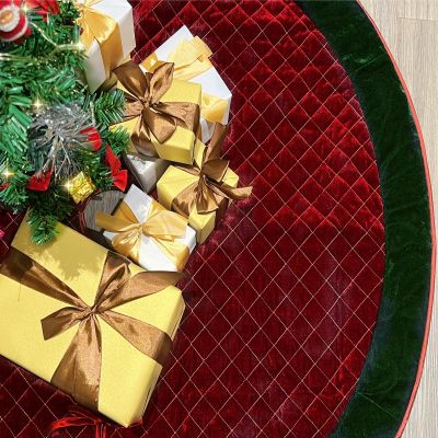 90cm/36inch Classic Red and Green Christmas Velvet Quilted Christmas Tree Skirt Christmas Decoration Tree Skirt (Color : Red, Size : 90cm)