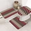 Bath Mat 3 Piece Bathroom Rug Sets, Gradient Red and Brown Geometric Abstract Medieval Print Non Slip Bath Rug Contour Mat and Toilet Lid Cover, Absorbent Shower Mats Soft Bath Rug and Mat Sets view 1