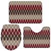Bath Mat 3 Piece Bathroom Rug Sets, Gradient Red and Brown Geometric Abstract Medieval Print Non Slip Bath Rug Contour Mat and Toilet Lid Cover, Absorbent Shower Mats Soft Bath Rug and Mat Sets view 3
