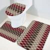 Bath Mat 3 Piece Bathroom Rug Sets, Gradient Red and Brown Geometric Abstract Medieval Print Non Slip Bath Rug Contour Mat and Toilet Lid Cover, Absorbent Shower Mats Soft Bath Rug and Mat Sets view 4