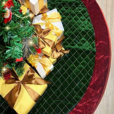122cm/48inch Classic Red and Green Christmas Velvet Quilted Christmas Tree Skirt Christmas Decoration Tree Skirt (Color : Green, Size : 122cm)
