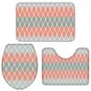 Bath Mat 3 Piece Bathroom Rug Sets, Gradient Gray and Pink Geometric Abstract Medieval Print Non Slip Bath Rug Contour Mat and Toilet Lid Cover, Absorbent Shower Mats Soft Bath Rug and Mat Sets view 2