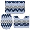 Bath Mat 3 Piece Bathroom Rug Sets, Gradient Gray and Blue Geometric Abstract Medieval Print Non Slip Bath Rug Contour Mat and Toilet Lid Cover, Absorbent Shower Mats Soft Bath Rug and Mat Sets view 2