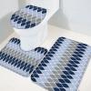 Bath Mat 3 Piece Bathroom Rug Sets, Gradient Gray and Blue Geometric Abstract Medieval Print Non Slip Bath Rug Contour Mat and Toilet Lid Cover, Absorbent Shower Mats Soft Bath Rug and Mat Sets view 3