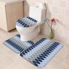 Bath Mat 3 Piece Bathroom Rug Sets, Gradient Gray and Blue Geometric Abstract Medieval Print Non Slip Bath Rug Contour Mat and Toilet Lid Cover, Absorbent Shower Mats Soft Bath Rug and Mat Sets view 4