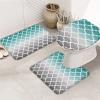 Bath Mat 3 Piece Bathroom Rug Sets, Gradient Color Turquoise Gray Morocco Geometric Pattern Non Slip Bath Rug Contour Mat and Toilet Lid Cover, Absorbent Shower Mats Soft Bath Rug and Mat Sets view 1