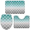 Bath Mat 3 Piece Bathroom Rug Sets, Gradient Color Turquoise Gray Morocco Geometric Pattern Non Slip Bath Rug Contour Mat and Toilet Lid Cover, Absorbent Shower Mats Soft Bath Rug and Mat Sets view 2