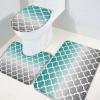 Bath Mat 3 Piece Bathroom Rug Sets, Gradient Color Turquoise Gray Morocco Geometric Pattern Non Slip Bath Rug Contour Mat and Toilet Lid Cover, Absorbent Shower Mats Soft Bath Rug and Mat Sets view 3