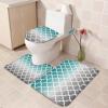 Bath Mat 3 Piece Bathroom Rug Sets, Gradient Color Turquoise Gray Morocco Geometric Pattern Non Slip Bath Rug Contour Mat and Toilet Lid Cover, Absorbent Shower Mats Soft Bath Rug and Mat Sets view 4