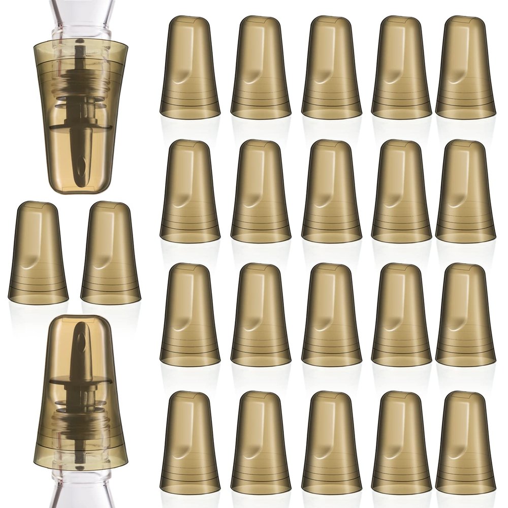Chengu 24 Pieces Liquor Bottle Covers Pour Spout Covers Bar Toppers for Bottles Universal Pour Dispenser Dust Translucent Silicone Rubber Spout Caps for Bar Home Kitchen Tools Supplies (Champagne)