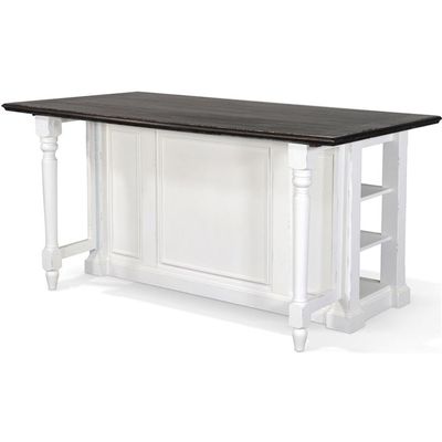Pemberly Row 71.5" x 38" Farmhouse Wood Kitchen Island with Adjustable Shelves, Ample Storage Space, in White & Dark Brown Finish