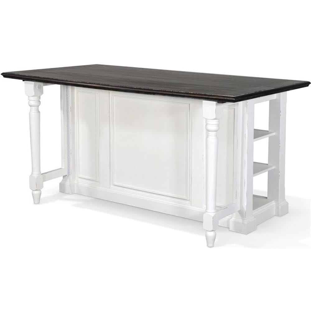 Pemberly Row 71.5" x 38" Farmhouse Wood Kitchen Island with Adjustable Shelves, Ample Storage Space, in White & Dark Brown Finish