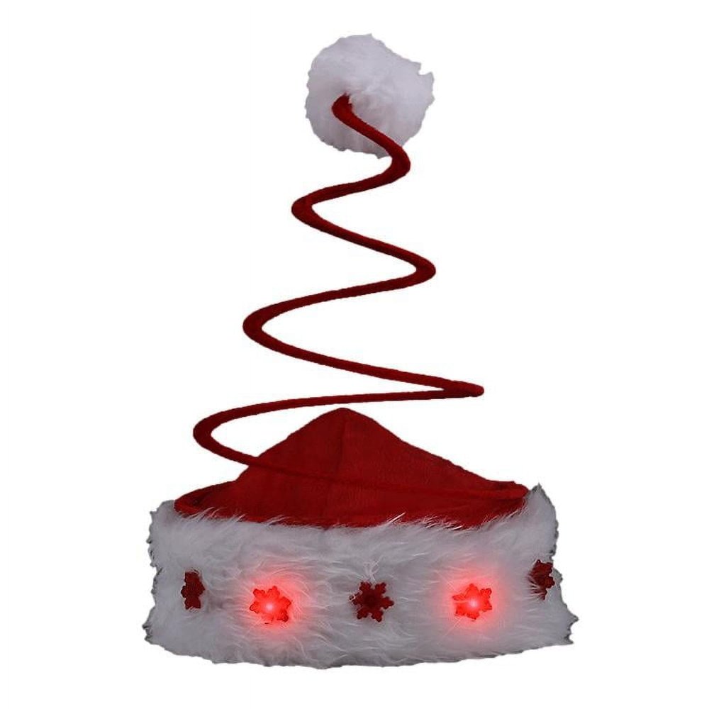 blinkee Silly Springy Red Christmas Tree Santa Hat with Flashing Snowflakes