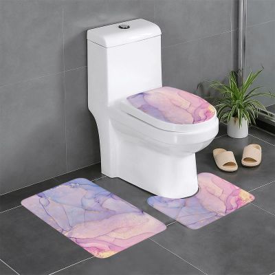 3 Piece Bath Mat Set Abstract Multicolored Pink Purple Marble Bathroom Rug Non Slip Shower Rugs Extra Soft and Water Absorbent Floor Mats Toilet Contour Mat Lid Cover