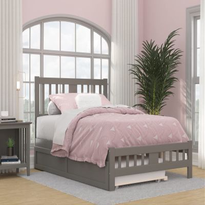 AFI, Tahoe Full Platform Bed with Matching Footboard, Twin Trundle, Grey