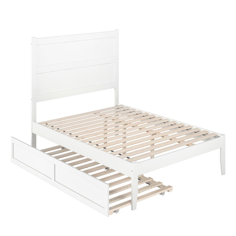 AFI NoHo Queen Size Platform Bed with Twin XL Trundle & Charging Station in White