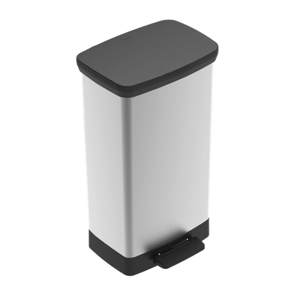 Curver Deco Bin 50 Liter Perfect for Household Use Indoor for Garbage Disposal, Black/Silver