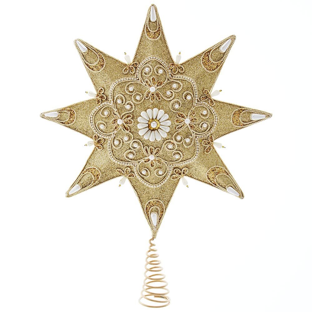 16-Inch 8-Point Pearl and Gold Shimmer Star Treetop