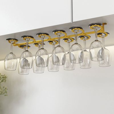 Stemware Rack, Wire Hanging Rack, Under Cabinet Wine Glass Rack, Wine Glass Hanging Rack, for Bar, Kitchen, Wine Cellar Decorative Storage Dispiay Wine Glass Holder (Color : Gold)