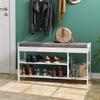 HIFIT Bamboo Shoe Bench Rack with Storage, 2-Tier Entryway Storage Bench with Padded Seat, 36 in Shoe Oiganizer Shelf for Entryway Mudroom Bathroom Hallway, White view 1