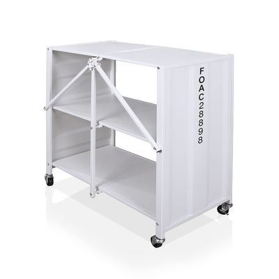 HOMES: Inside + Out Rolling Ridge Industrial 2 Shelves Metal Mobile Foldable 30 in. Bookcase with Wheels for Living Room, Bedroom, Home Office, White