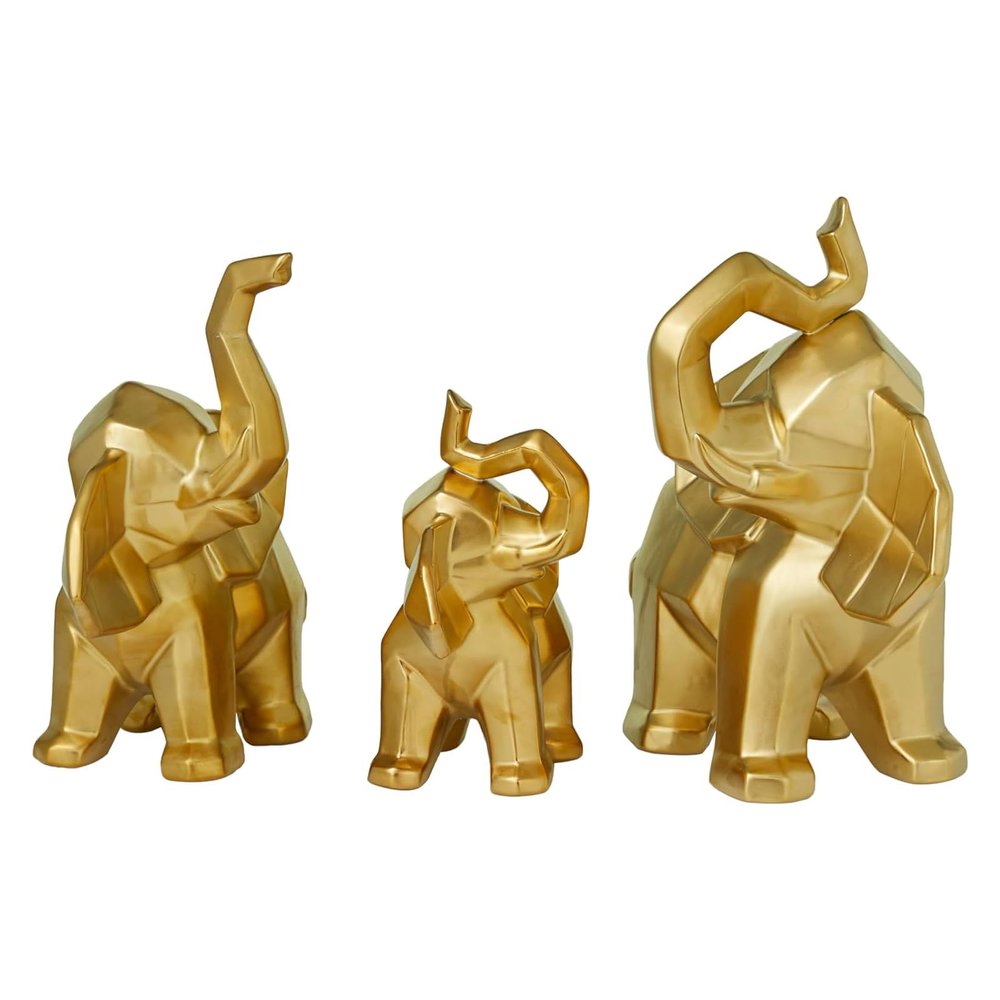 Urban Designs Luck and Wisdom Elephant Trio Collectible Statue Figurine - Gold