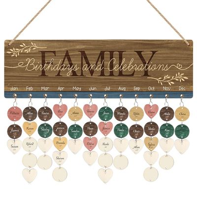 TOARTi Wooden Family Birthday Reminder Calendar Board (15.8''x4.8'' with 100pcs Wood Tags), DIY Birthday Tracker Hanging Plaque, Vintage Celebration Hanging Calendar for Family Friend