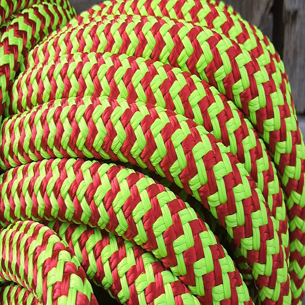 9/16 Double Braid-Yacht Braid Polyester Rope.Lime/Red Herringbone. (150)