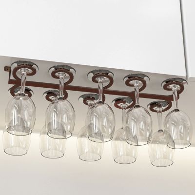 10 Slots 10 Cups Wine Glass Racks Shelf Metal Gold Under Cabinet Hanging Wine Champagne Glass Goblets Stemware Rack Holder, 50x18cm (Color : Brown)