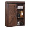 RUSTOWN Farmhouse Wood Wall Storage Bathroom Cabinet with Sliding Barn Door, Rustic Medicine Cabinet with Adjustable Shelf, 3-Tier Vintage Cabinet for Kitchen Dining, Bathroom, Living Room (Walnut) view 1
