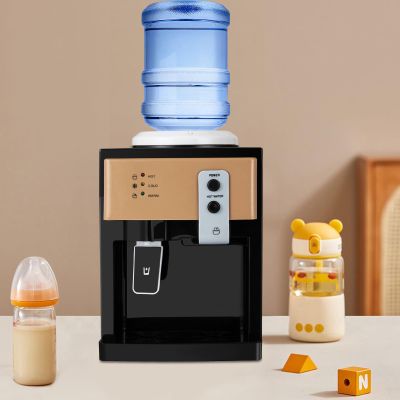 FAIRYPAGODA Table Top Water Cooler Dispenser - Commercial Desktop Hot & Cold Water Dispenser with 500W Fast Heating/75W Cooling, 110V Plug & Play for 1.19-5Gal Bottles, Champagne Gold+Black