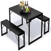 Bealife Dining Table Set for 4 with Metal Frame and MDF Board, Space Saving Kitchen Table with 2 Benches, Kitchen Table Set for Apartment, Dining Room, Breakfast Nook, Black view 1